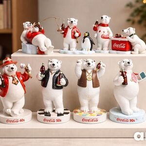 Vintage Coca-Cola Polar Bear Figurines Collection (Set of 8) - 40s to 90s Eras